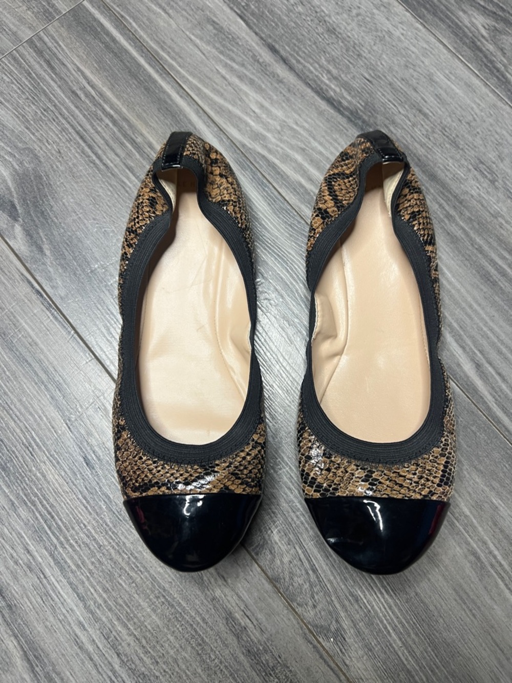 Cole Haan Snake-Print Ballet Flats with Black Patent Toe